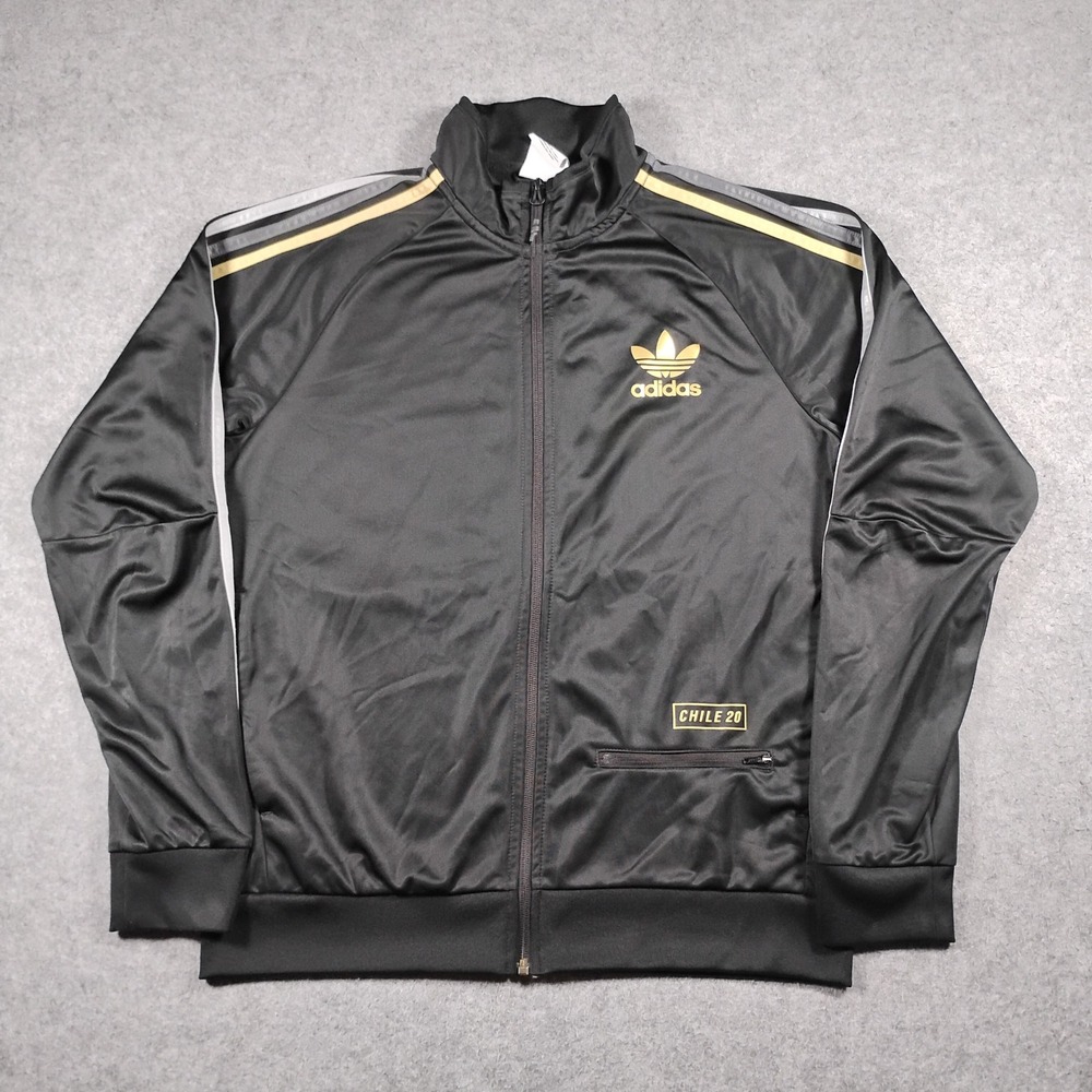 Adidas Chile 20 Track Jacket Men's Size Medium Black Gold Trefoil Full Zip